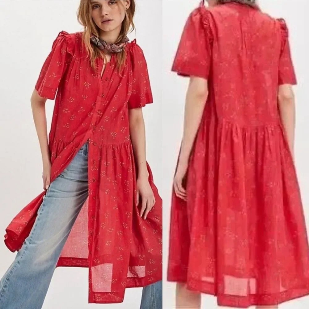 NWOT Free People Bella Mae Midi Dress in Red Size XS
